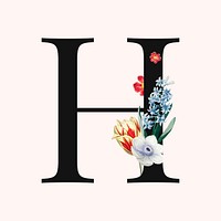 Flower decorated capital letter H typography vector