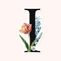 Flower decorated capital letter I sticker vector