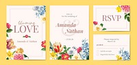 Floral wedding invitation card set vector
