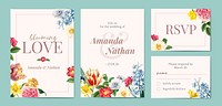 Floral wedding invitation card set vector