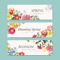 Floral wedding invitation banner set vector