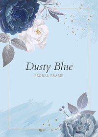 Dusty blue roses frame template vector