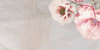 Pink peony and cherry blossom flower branch bouquet border on cream marble background