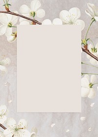Rectangular pink cherry blossom flower bouquet border frame on cream marble glitter background