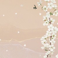 Cherry blossom flower border frame on nude peach background