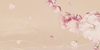 Pink cherry blossom flower branch border frame nude peach background banner