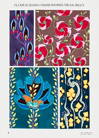 Floral colorful background, vintage art deco & art nouveau background, plate no. 3. Digitally enhanced from our own original edition of Floréal: dessins and coloris nouveaux, Emile-Alain Séguy (1925).