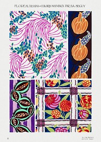 Art deco pattern, art nouveau painting, plate no. 11. Digitally enhanced from our own original edition of Floréal: dessins and coloris nouveaux, Emile-Alain Séguy (1925).