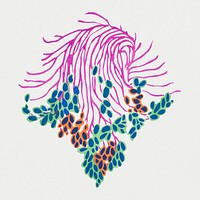 Art deco botanical sticker, colorful clip art psd