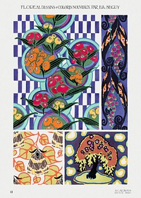 Floral colorful background, vintage art deco & art nouveau background, plate no. 13. Digitally enhanced from our own original edition of Floréal: dessins and coloris nouveaux, Emile-Alain Séguy (1925).