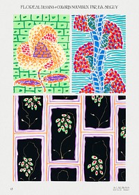 Colorful floral design, art nouveau & art deco artwork, plate no. 17. Digitally enhanced from our own original edition of Floréal: dessins and coloris nouveaux, Emile-Alain Séguy (1925).