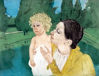 By the Pond (ca. 1896) print in high resolution by Mary Cassatt. Original from The MET Museum. Digitally enhanced by rawpixel.