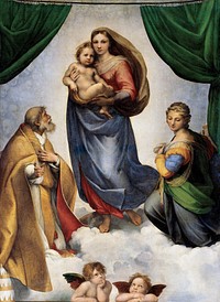 Raphael's The Sistine Madonna (1512) famous painting. Original from Wikimedia Commons. Digitally enhanced by rawpixel.