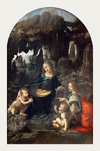 Leonardo da Vinci's Virgin of the Rocks (1483&ndash;1486) famous painting. Original from Wikimedia Commons. Digitally enhanced by rawpixel.