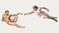 Creation of Adam, famous painting, remixed from artworks by Michelangelo Buonarroti