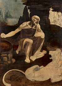 Leonardo da Vinci's Saint Jerome in the Wilderness (circa 1480) famous painting. Original from Wikimedia Commons. Digitally enhanced by rawpixel.