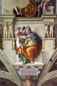 Michelangelo Buonarroti's Delphic Sibyl (circa 1509) famous painting. Original from Wikimedia Commons. Digitally enhanced by rawpixel.
