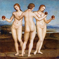 Raphael's Three Graces (1504) famous painting. Original from Wikimedia Commons. Digitally enhanced by rawpixel.