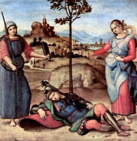 Raphael's An Allegory (Vision of a Knight) (ca. 1504) famous painting. Original from Wikimedia Commons. Digitally enhanced by rawpixel.