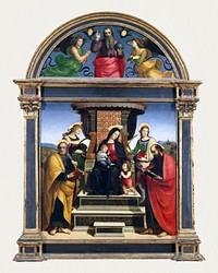 Raphael's Madonna and Child Enthroned with Saints (ca. 1504) famous painting. Original from The MET Museum. Digitally enhanced by rawpixel.