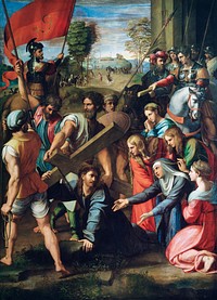 Raphael's Christ Falling on the Way to Calvary (ca. 1516) famous painting. Original from Wikimedia Commons. Digitally enhanced by rawpixel.