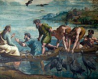 Raphael's The Miraculous Draft of Fishes (ca. 1515&ndash;1516) famous painting. Original from Wikimedia Commons. Digitally enhanced by rawpixel.