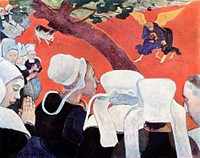 Paul Gauguin's Vision of the Sermon (Jacob Wrestling with the Angel) (1888) famous painting. Original from Wikimedia Commons. Digitally enhanced by rawpixel.