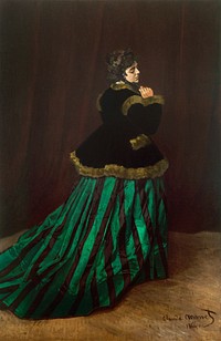 Claude Monet's Camille (The Woman in the Green Dress) (1866) famous painting. Original from Wikimedia Commons. Digitally enhanced by rawpixel.