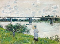 Claude Monet's The Promenade with the Railroad Bridge, Argenteuil (1874) famous painting. Original from the Saint Louis Art Museum. Digitally enhanced by rawpixel.