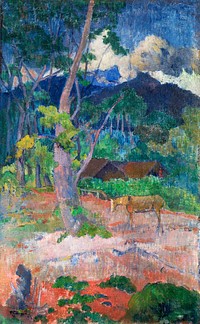 Paul Gauguin's Landscape with a Horse (1899) famous painting. Original from the Saint Louis Art Museum. Digitally enhanced by rawpixel.