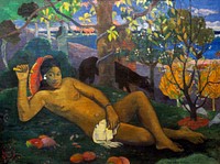 Paul Gauguin's Te Arii Vahine (The Queen, the King's Wife) (1896) famous painting. Original from Wikimedia Commons. Digitally enhanced by rawpixel.