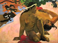 Paul Gauguin's What! Are You Jealous? (1892) famous painting. Original from Wikimedia Commons. Digitally enhanced by rawpixel.