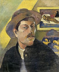 Paul Gauguin's Self-Portrait in a Hat (1893) famous painting. Original from Wikimedia Commons. Digitally enhanced by rawpixel.