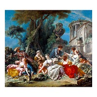 Francois Boucher art print, vintage The Bird Catchers, rococo illustration