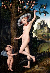 Lucas Cranach's Cupid complaining to Venus (1525) famous painting. Original from Wikimedia Commons. Digitally enhaced by rawpixel.