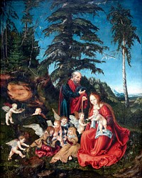 Lucas Cranach's The Rest on the Flight into Egypt (1540) famous painting. Original from Wikimedia Commons. Digitally enhaced by rawpixel.l.