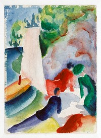 August Macke's Picnic on the Beach (Picnic after Sailing) (1913) famous painting. Original from Wikimedia Commons. Digitally enhanced by rawpixel.