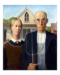 Grant Wood art print, vintage American Gothic painting