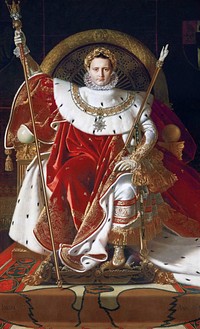 Jean Auguste Dominique Ingres's Napoleon I on His Imperial Throne (1806) famous painting. Wikimedia Commons. Digitally enhaced by rawpixel.