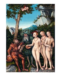 Lucas Cranach art print, vintage Judgment of Paris, Renaissance painting