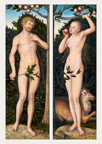 Lucas Cranach's Adam and Eve (1533–1537) famous painting. Original from The Art Institute of Chicago. Digitally enhanced by rawpixel.