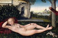 Lucas Cranach's The Nymph of the Spring (after 1537) famous painting. Original from the National Gallery of Art. Digitally enhanced by rawpixel.