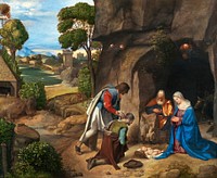 Giorgione's The Adoration of the Shepherds (1505-1510) famous painting.Original from the National Gallery of Art. Digitally enhanced by rawpixel.