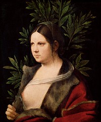 Giorgione's Portrait of a Young Woman (Laura) (1506) famous painting. Original from Wikimedia Commons. Digitally enhanced by rawpixel.