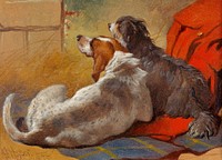 A Hound and a Bearded Collie seated on a Hunting Coat (1855) painitng in high resolution by John Frederick Herring. Original from Yale University Art Gallery. Digitally enhanced by rawpixel.