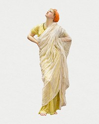 Vintage woman in yellow dress sticker psd, remixed from the artworks by Albert Joseph Moore