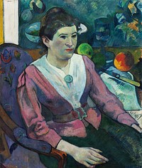 Woman in front of a Still Life by C&eacute;zanne (1890) by <a href="https://www.rawpixel.com/search/paul%20gauguin?sort=curated&amp;type=all&amp;page=1">Paul Gauguin</a>. Original from The Art Institute of Chicago. Digitally enhanced by rawpixel.