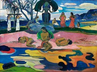 Day of the God (Mahana no atua) (1894) by <a href="https://www.rawpixel.com/search/paul%20gauguin?sort=curated&amp;type=all&amp;page=1">Paul Gauguin</a>. Original from The Art Institute of Chicago. Digitally enhanced by rawpixel.
