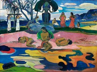 Day of the God (Mahana no atua) (1894) by Paul Gauguin. Original from The Art Institute of Chicago. Digitally enhanced by rawpixel.