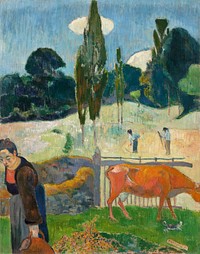 The Red Cow (1889) by <a href="https://www.rawpixel.com/search/paul%20gauguin?sort=curated&amp;type=all&amp;page=1">Paul Gauguin</a>. Original from the Los Angeles County Museum of Art. Digitally enhanced by rawpixel.
